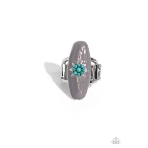 Ethereal Effort - Silver Gray Oval Turquoise Star Ring - Paparazzi