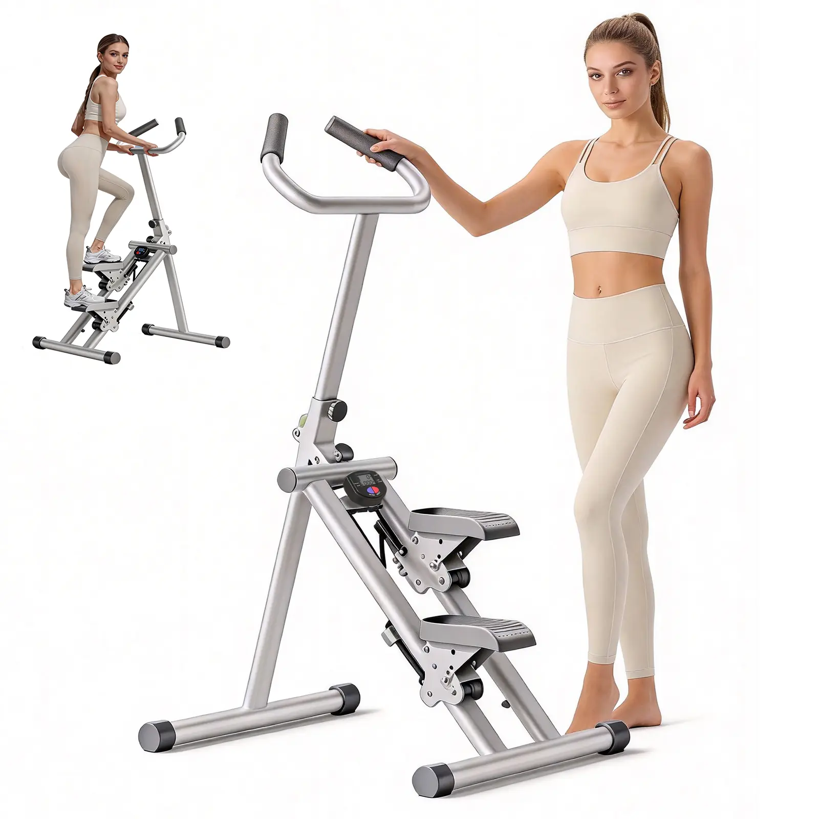 Vertical Climber Stair Stepper, Foldable Glutes Exercise Machine with Heavy-Duty Steel Frame for Home Gym Cardio Workout, 220LB Capacity with Adjustable Handlebar and LCD Display