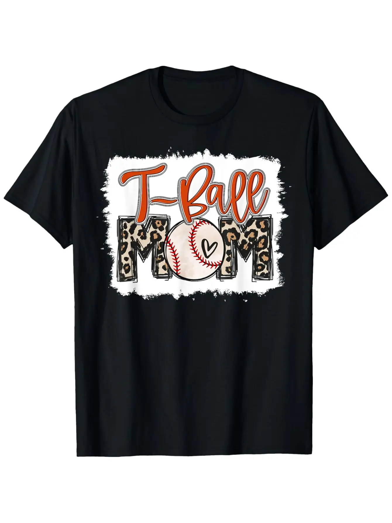 T-Ball Mom Tee Ball Leopard Print Mama Squad Orange Team T-Shirt  Cotton Round Neck Short Sleeve T-shirt