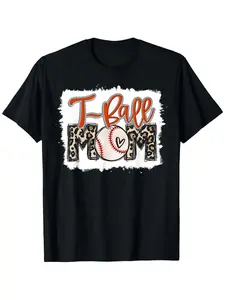 T-Ball Mom Tee Ball Leopard Print Mama Squad Orange Team T-Shirt 100% Cotton Round Neck Short Sleeve T-shirt
