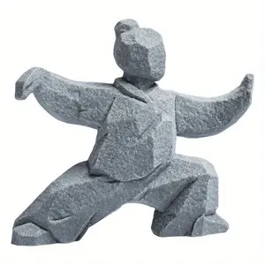 Mini Tai Chi Kung Fu Figurines XA5600484 Stone Decor for Indoor Outdoor Use No Electricity Needed Traditional Chinese Design Grey