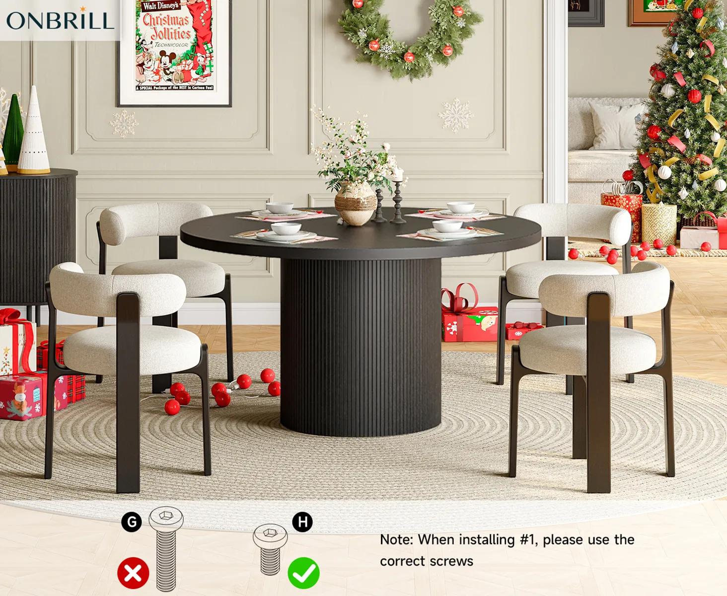 【DealsforYouDays】ONBRILL 47 Inch Round Dining Table for 4, Circle Kitchen Table with Wood Strip Base, Modern Farmhouse Dinner Tables for Kitchen, Living Room