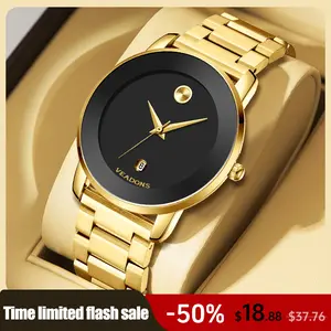 Luxury business quartz watches for ladies and gentlemen, featuring solid stainless steel straps, calendar function, and water resistance. With a minimalist design, they are elegant and durable, suitable for daily wear.