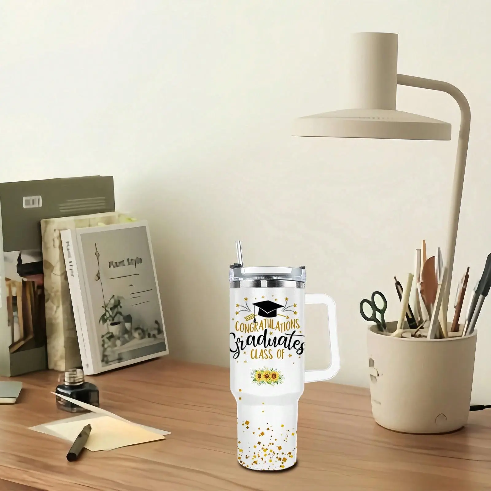 40 Oz Stainless Steel Double-Wall Vacuum Flask Water Bottle Mug - Stylish Large Insulated Graduation Tumbler for Adults, Portable Leak-Proof Travel Bottle with Handle, Straw Lid, Cold Coffee Drinkware, 7-12H Temp Retention, Father's Day Gift, Water Bottle