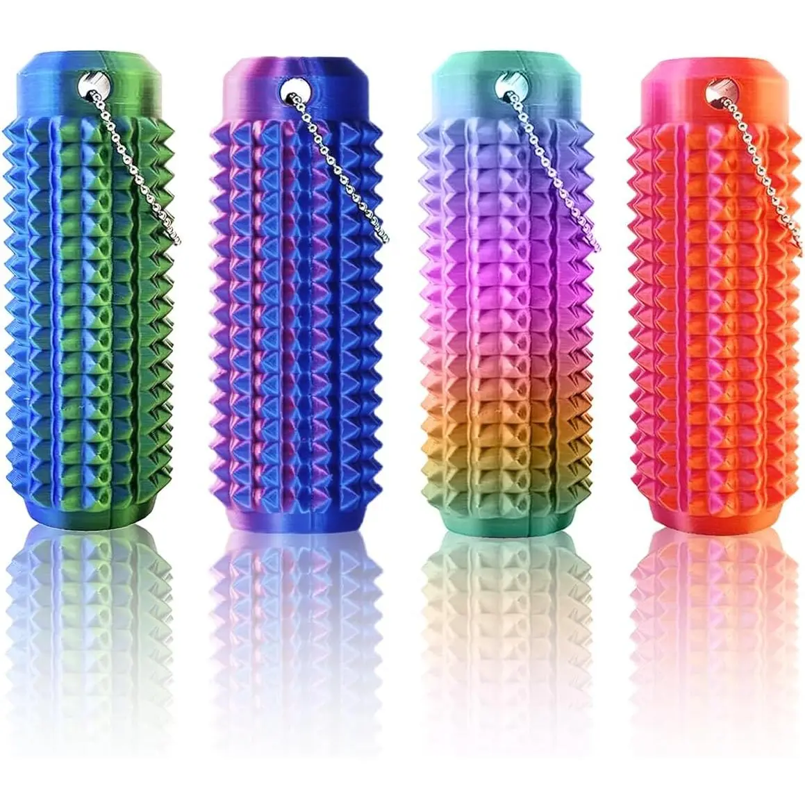 L-KC006 4PCS Laser Pain Fidget Keychain - 3D Printed High-Quality Environmental Materials Plastic Spikes Roller, Portable Anxiety Relief Toy for Adults, Focus Office Parties Cool Stuff Gadgets Ideal Novelty Gift
