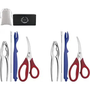 Seafood Tools Set Includes 2 Crab Crackers 2 Seafood Fork 2 Lobster Crackers 2 Seafood  -Nutcracker Set(9  )