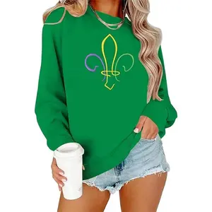 Women’s Mardi Gras Outfits: Mardi Gras Embroidered Sweatshirt, New Orleans Party Carnival Long-Sleeve T-Shirt Tops