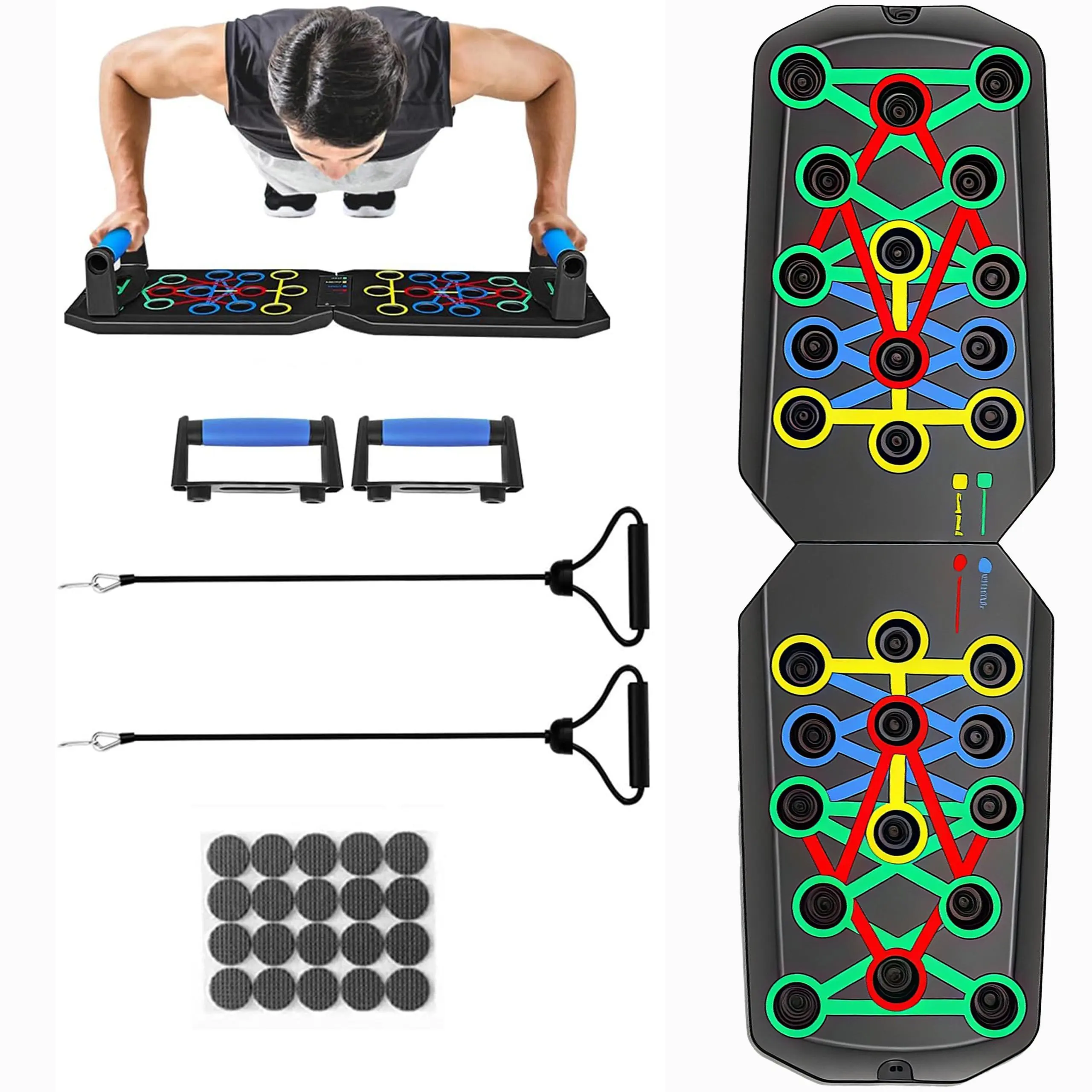 28-Hole Ergonomic Push Up Board with Resistance Bands, Portable Home Fitness Strength Training Equipment, Upper Body Trainer for All Fitness Levels, Ideal Workout Gift