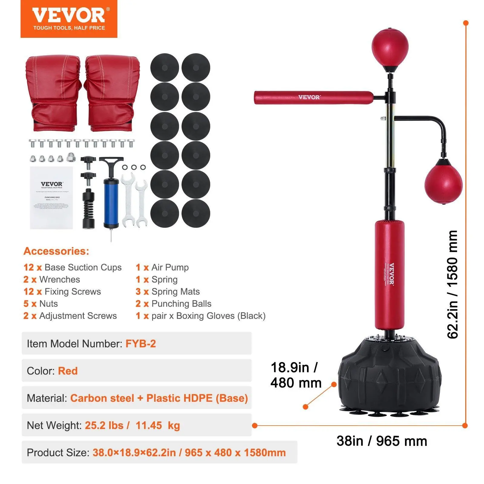 Combination - Base with 12 Suciton Cups - Red