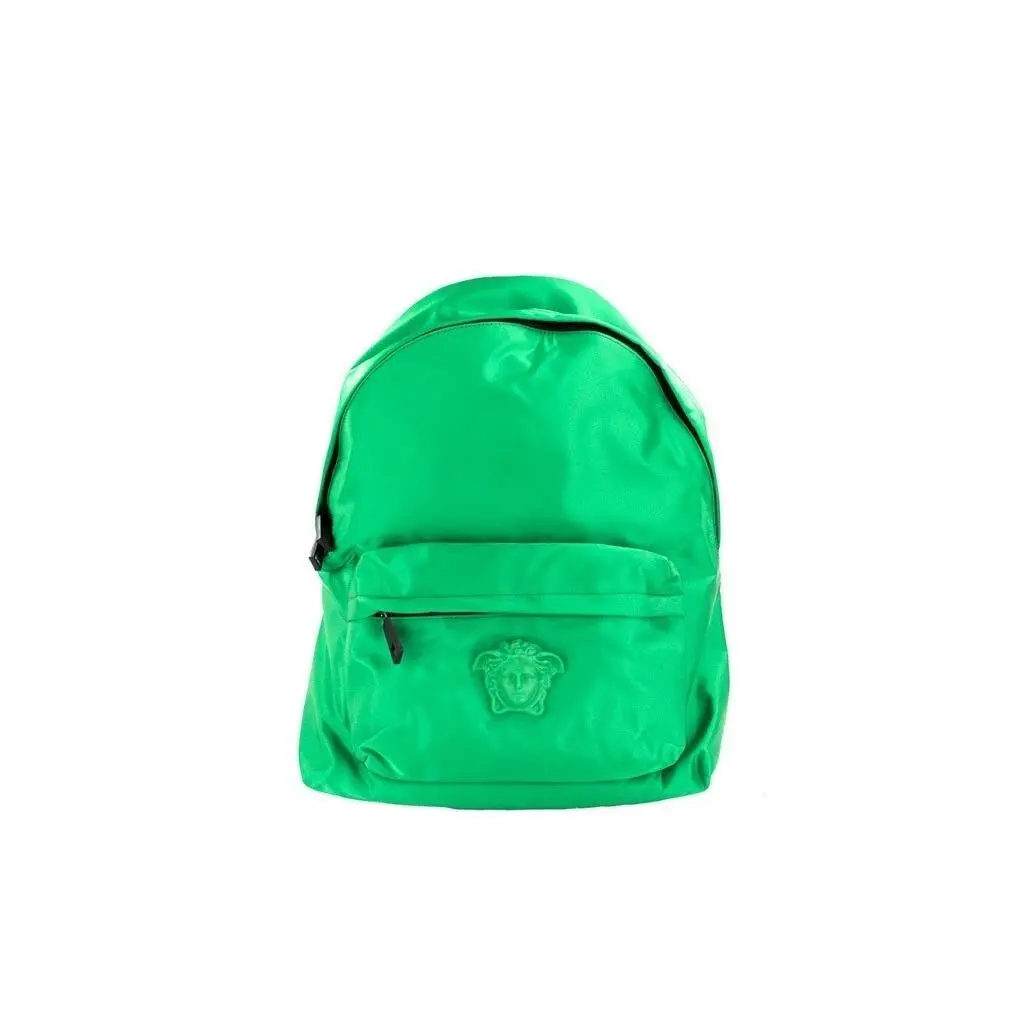 Pre-owned VERSACE Nylon Shoulder bags Large Bright Green Fabric Medusa Shoulder Backpack Women's Bookbag