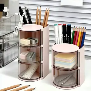 Student Desktop Plastic Pen Holder Multi-Layer Design, Rotatable Dustproof, Storage Organizer Tool, 1pc