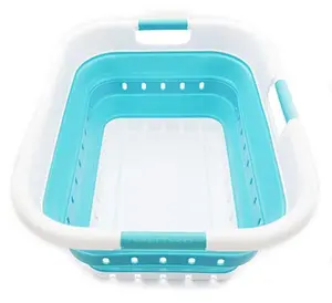 SAMMART 41L Collapsible 3 Handled Plastic Laundry Basket - Foldable Pop Up Storage Container/Organizer - Portable Basket - Space Saving Hamper/Basket