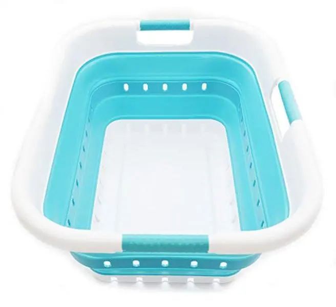 SAMMART 41L Collapsible 3 Handled Plastic Laundry Basket - Foldable Pop Up Storage Container/Organizer - Portable Basket - Space Saving Hamper/Basket
