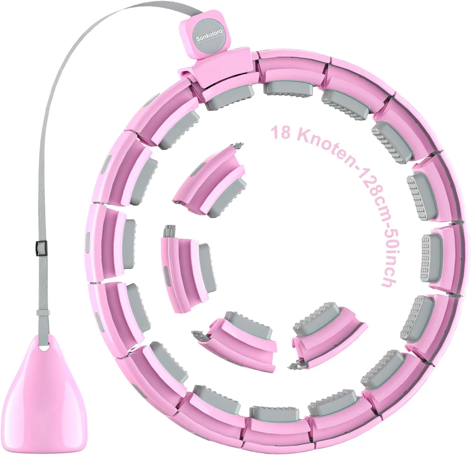 Smart Weighted Hula Ring Hoops for Adults Weight Loss, Quiet Infinity Hoop with Ball, Fitness Hoop Plus Size 128CM, Silent Hoola Hoop with 18 Adjustable Links