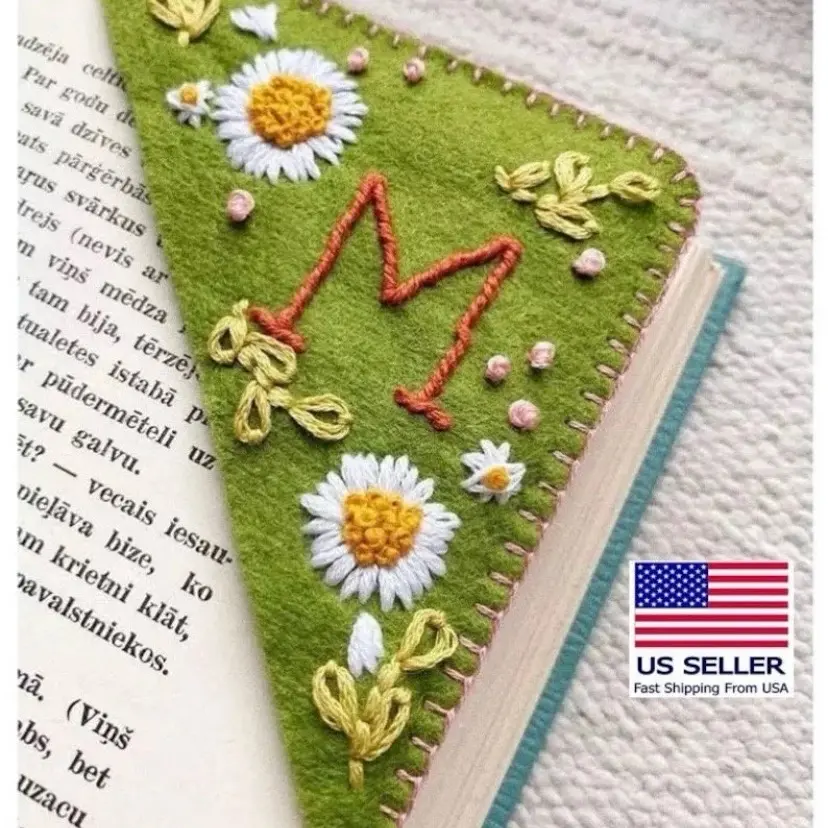 Personalized Hand Embroidered Corner Bookmark - Shipping from USA