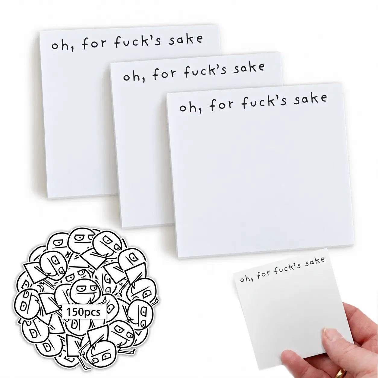 1/3 Pack Funny Sticky Note Pads with Sarcastic Quote, Minimalist White Memo Notepads for Daily Reminders, Office Desk Notes, Work, School, Home Organization, Journaling and Funny Coworker Gifts