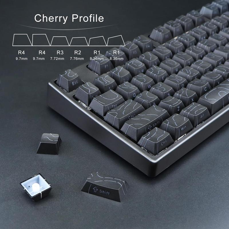 Contour Line Keycaps 98 Set Custom PBT Cherry Profile Double-Shot Light Shine-Through Key Caps with South-face Print for Mechanical Gaming Keyboard ANSI Layout