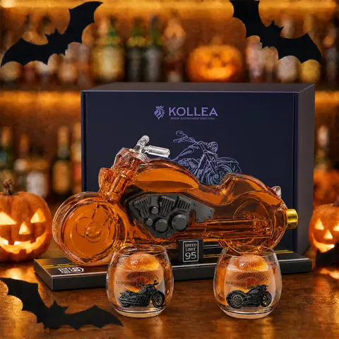 Kollea Motorcycle Whiskey Bottle with Luxury Gift Box,Halloween Gift&Party Decor,2 Matching Glasses,Decanter Set,Home Bar Liquor Dispenser,Gifts for Father,Boyfriend,Birthday&New Year&Anniversary,Biker Lovers,Empty Decanter,Safe Glass Material giftideas