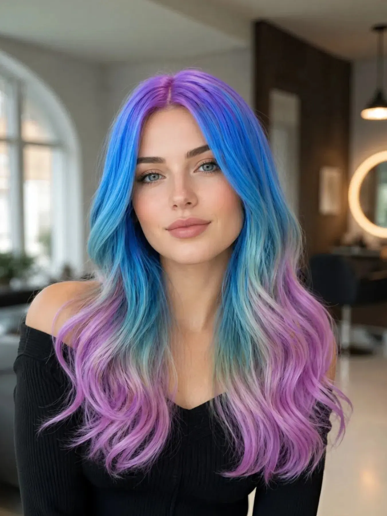 26 Inch Pastel Blue Ombre Wig, Long Wavy Synthetic Lace Front Wig, Rainbow Color Heat Resistant Cosplay Party Wig for Women, Synthetic Wigs