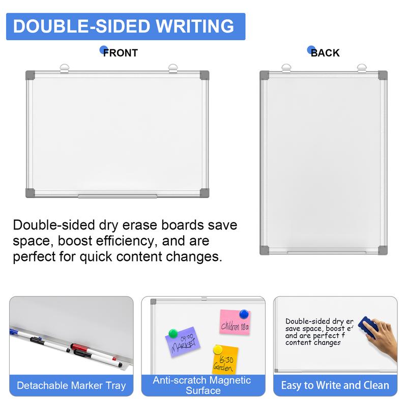Magnetic Whiteboard/Dry Erase Board, 18 x 12 Inch, Includes 4 Magnets, 4 Markers, 1 Eraser, and 1 Detachable Pen Tray - Perfect for Office, School, and Home