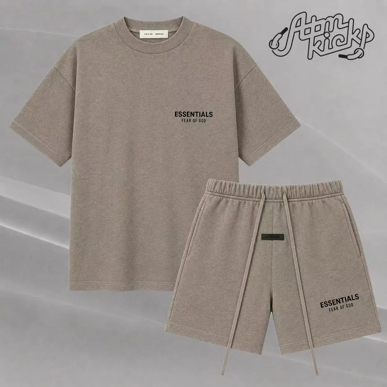 (Tee and Shorts) Fear of God Essentials T-shirt & Shorts Set Stretch HomesteadHeather OVER SIZE Casual Wear Comfortable Fit Simple Design Versatile Everyday Wear Menswear Tops Crewneck ShortSleeve Light Formal