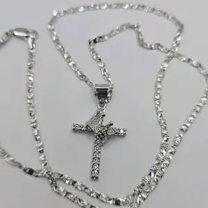 Cross with crown beautiful necklace gold-plated stainless steel  color religious and fancy style