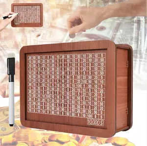 Walnut Wooden Secure Money Saving Challenge Box with Metal 10,000-Coin Counter, Digital Progress-Tracking Display for 10,000-Dollar Goal, Home Decor Piggy Bank for Teens, Ideal Wedding Gift
