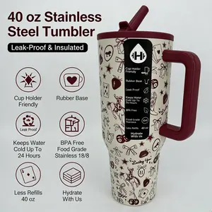 HydroJug 40oz Playful Stainless Steel Tumbler - Double Wall Vacuum Insulated Travel Drinkware with Red Handle, Straw Cap, Easy-to-Hold Design, Car Cup Holder Compatible for Commuting, Exercising tiktokshopspringglowup Bottled Flasks outdoorfun