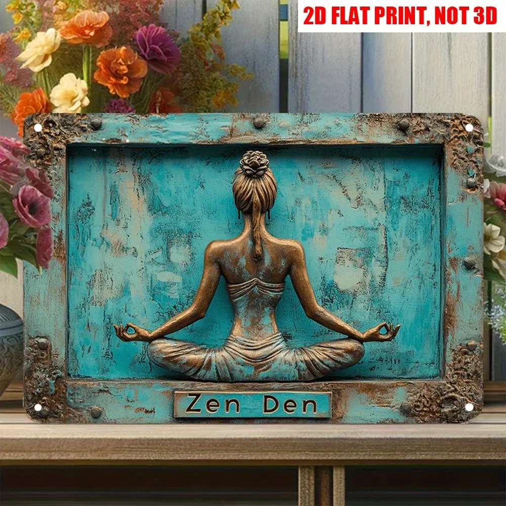 Vintage Zen Den Artistic Metal Tin Wall Decor Plaque - Vintage Home Decor, Multi-Color, Pre-Drilled Holes, Durable Iron, No Electricity Needed, Easy to Hang, Home Spa & Meditation Room Decoration Gift