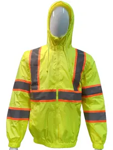 High Visibility Reflective Lightweight Thin Windbreaker and water-resistant Jacket lined Sun Protection Safety Jacket for Construction Worker/ warehousing / road work / Airport worker and many other workers