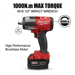 Milwaukee M18 FMTIWF12 18V 1/2-Inch Impact Wrench Kit with M18 XC6.0 Battery and Rapid Charger for M24 Bolts Featuring 1000Nm Nut-Busting Torque 3000RPM Brushless Motor 2100IPM and Professional Three-Mode Drive Control System