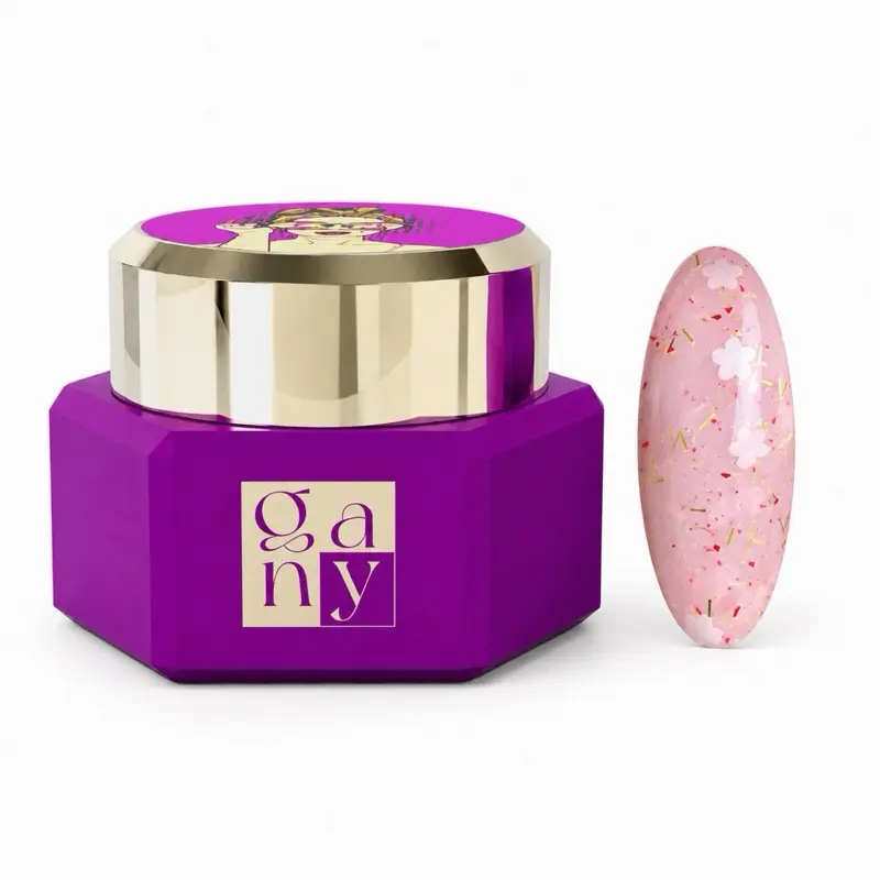 GANY Flower Field Builder Gel 15g – Milky Floral Confetti Builder Gel for Nail Extensions & Overlays
