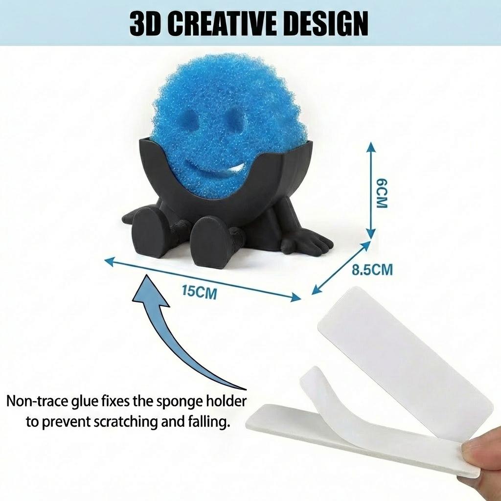 Creative Hanging Sponge Holder with Drainage & Traceless Adhesive, Funny 3D Printed Kitchen Sink Sponge Organizer, Keeps Sponge Dry, Clean & Easy to Reach, Perfect for Scrub Daddy