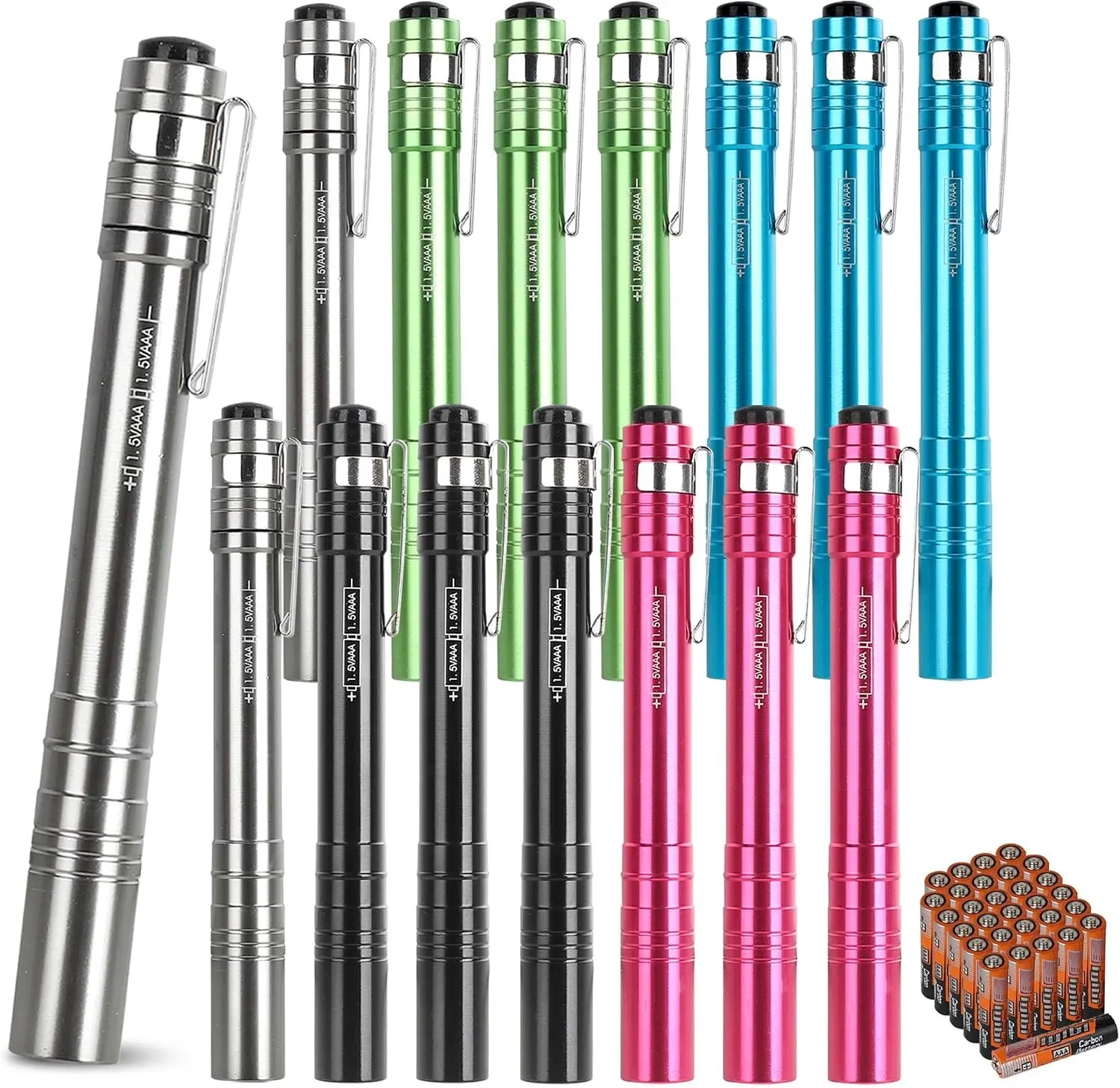 15-Pack LED Penlight - Pocket Bulk Pen Light Flashlight with Clip, 30-Piece Dry Batteries Included, Mini Pen Light for Inspection, Repairing, Camping and Training Course (15-Pack)