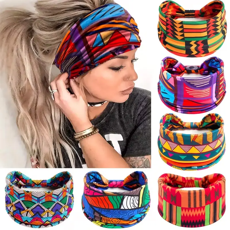 6 Pack Women's Boho Hair Wraps, Geometric Print Cotton Spandex Fabric - Anti-Slip, Lightweight Athletic Accessories for Yoga & Fitness, Headbands, Female, All, Universal, Adults, Elastic Fit, Boho Prints