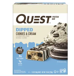Quest Dipped Cookies and Cream Protein Bars, 4-Pack for Snacking