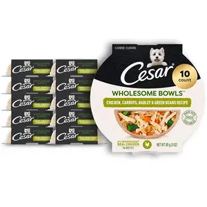 Cesar Wholesome Bowls Adult Wet Dog Food, Chicken, Carrots, Barley & Green Beans Recipe, 3 oz. (10 Count, Pack of 1)