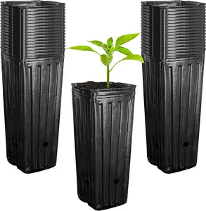Runnico 50Pcs Plastic Deep Plant Nursery Pots,11.8”Tall Tree Pots,Black Deep Seedling Container Pots with Drainage Holes for Indoor Outdoor Gardening (3.9" Wx11.8 H) RunNico