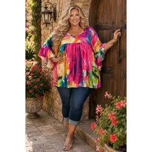 100 PSS {Day Party} Teal Abstract Inverted Baby Doll Tunic