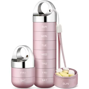 Zannaki Metal Travel Pill Organizer, Portable Waterproof Weekly Pill Box, Large Aluminum Alloy Container, BPA Free 7 Day Daily Medicine Organizer Holder for Vitamin, Fish Oil, Supplement