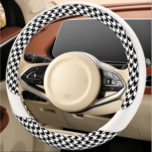 Breathable Sweat-Absorbing Universal Steering Wheel Cover, Fabric Leather Patchwork Car Steering Wheel Cover, All-Season Use