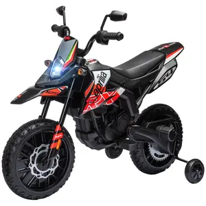 Qaba 12V Kids Motorcycle Gift for Christmas Day Birthday, Aprilia Licenced Electric Motorcycle for Kids with Training Wheels, Spring Suspension, LED Light, USB, Music, Battery Powered Electric Dirt Bike for Boys Girls, Red