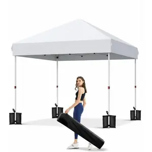 Garvee 10x10 Heavy Duty Pop Up Canopy Tent – Outdoor Storage Shelter, One-Button Easy Setup, 3 Adjustable Heights, 4 Sandbags, 8 Stakes, 4 Ropes, Sidewall, Roller Carry Bag, Backyard, Parties, Camping, White