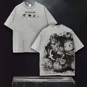 Bartholomew Kuma Graphic Tee, Acid Washed One Piece Shirt, Oversized Cut, Tyrant Design Print, Anime Merch Gift 2025 Menswear Top