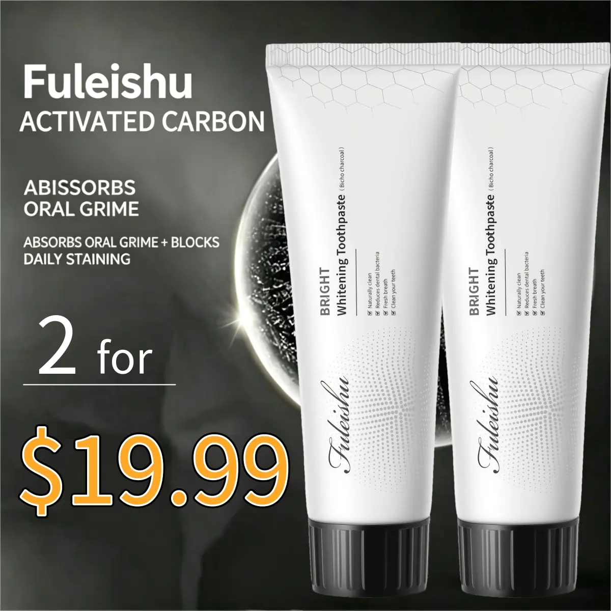 Fuleishu Charcoal Whitening Gel Toothpaste - Bright Smile, Cavity Protection, Enamel Support, Fresh Breath, Mouth Care Oral Wellness Solution