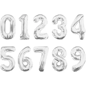 Number Balloons 16 Inch Mylar Foil Number 0-9 Balloons Set for Party Decoration Custom Digital Balloons 10 Pieces Party Supplies (Silver)