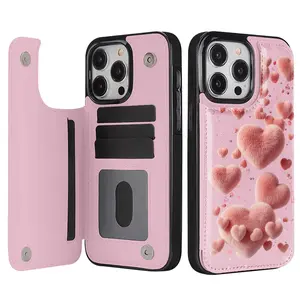 Phone Case: Plush Love Pattern Flip Magnetic Phone Case,  Compatible with S25 Ultra/ S25 Ultra/ S23 Ultra/ S22 Ultra,Compatible with iPhone 17 16 15 14 13 12 PRO MAX PLUS,AIR ,Can Store Cash.