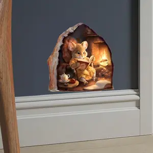 Creative Mouse Reading Wall Sticker, Removable Wall Vinyl Mouse Hole Decorative Decal, 3D Art Wall Mural, Home Decoration, All-Seasons, Whimsical Charm, Room, Living Room, Gift Idea