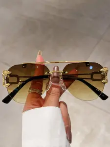Vintage Leopard Head Decor Metal Fashion Glasses, Elegant Large Frame Pilot Style, Sun Protection Eye Care, Sunlight Protection, All Seasons Wear
