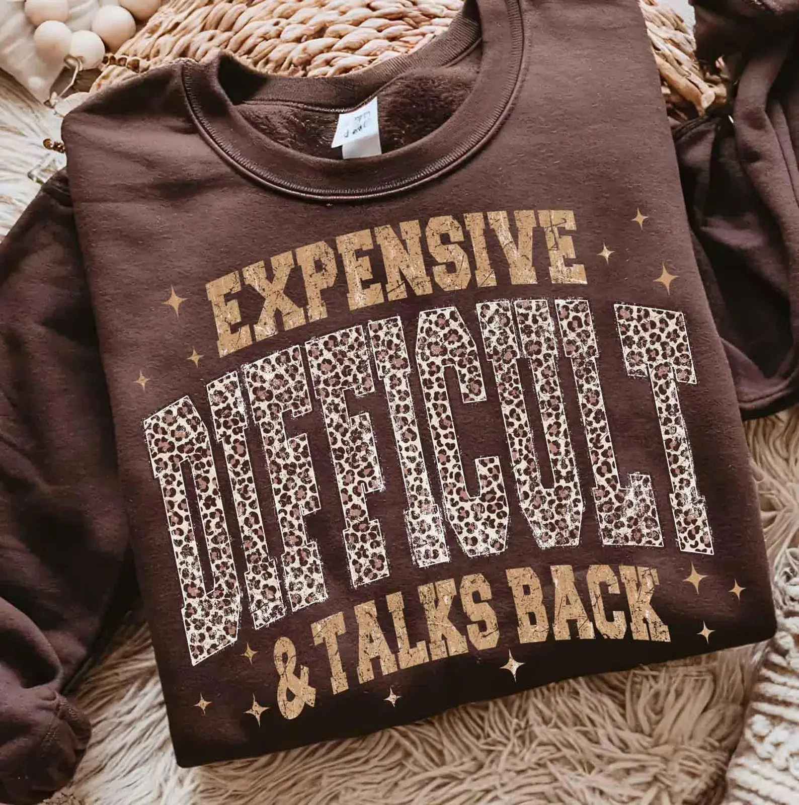 Gildan Leopard Expensive Difficult And Talks Back Sweatshirt, Funny Sarcastic Mama Crewneck, Trendy Gift for Women, For Woman